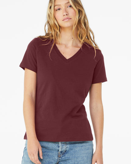 BELLA+CANVAS Women's Jersey V-Neck Tee Maroon