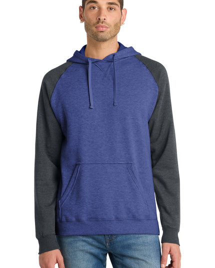 District Young Mens Lightweight Fleece Raglan Hoodie.  DT196 - Heathered Deep Royal/ Heathered Charcoal