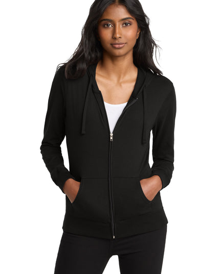 District Women's Fitted Jersey Full-Zip Hoodie. DT2100 - Black