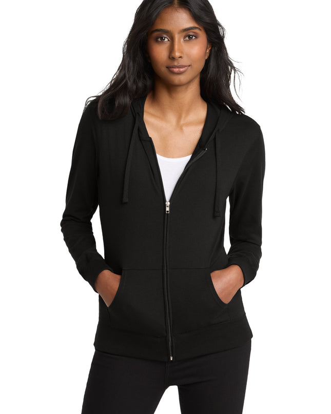 District Women's Fitted Jersey Full-Zip Hoodie. DT2100 - Black