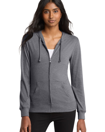 District Women's Fitted Jersey Full-Zip Hoodie. DT2100 - Dark Heather Grey