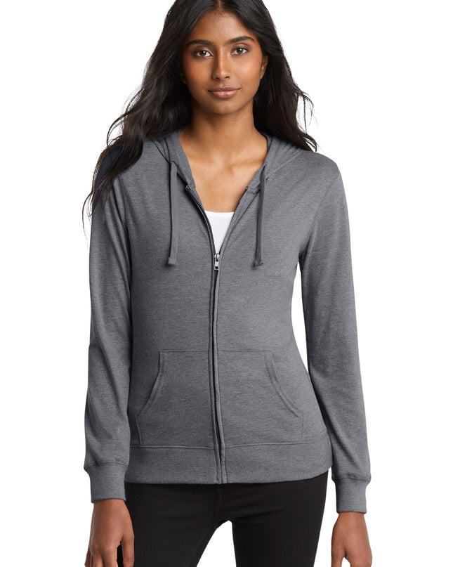 District Women's Fitted Jersey Full-Zip Hoodie. DT2100 - Dark Heather Grey