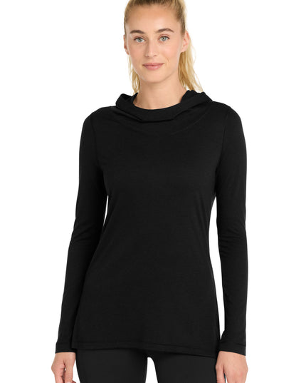 Sport-Tek Women's PosiCharge  Tri-Blend Wicking Long Sleeve Hoodie LST406 - Black Triad Solid