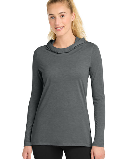 Sport-Tek Women's PosiCharge  Tri-Blend Wicking Long Sleeve Hoodie LST406 - Dark Grey Heather