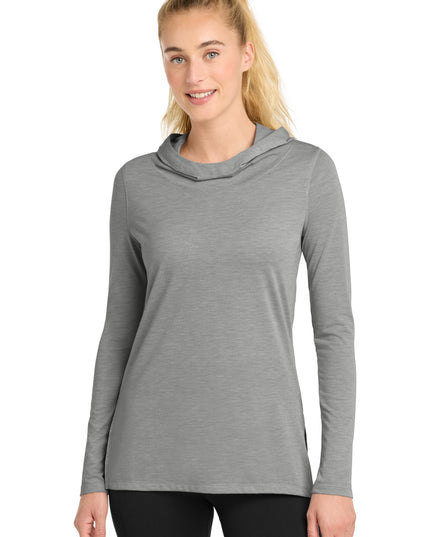 Sport-Tek Women's PosiCharge  Tri-Blend Wicking Long Sleeve Hoodie LST406 - Light Grey Heather