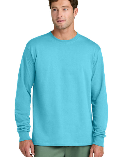 Port & Co Long Sleeve Core Cotton Tee. PC54LS - Aquatic Blue