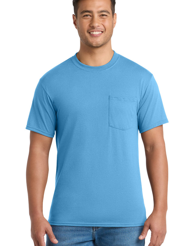 Port & Co Core Blend Pocket Tee. PC55P - Aquatic Blue