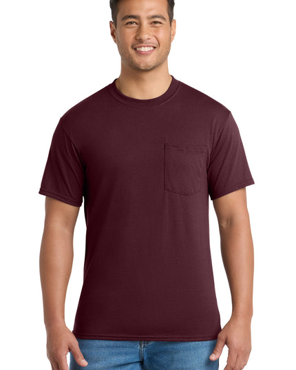 Port & Co Core Blend Pocket Tee. PC55P - Athletic Maroon