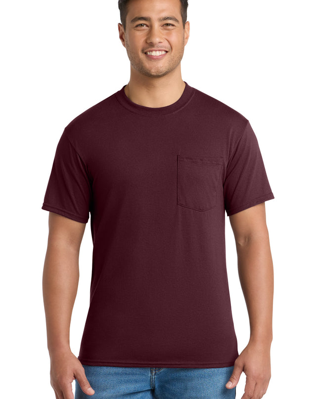 Port & Co Core Blend Pocket Tee. PC55P - Athletic Maroon