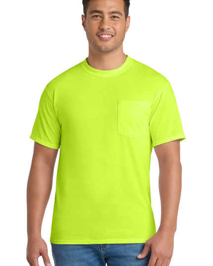 Port & Co Core Blend Pocket Tee. PC55P - Safety Green