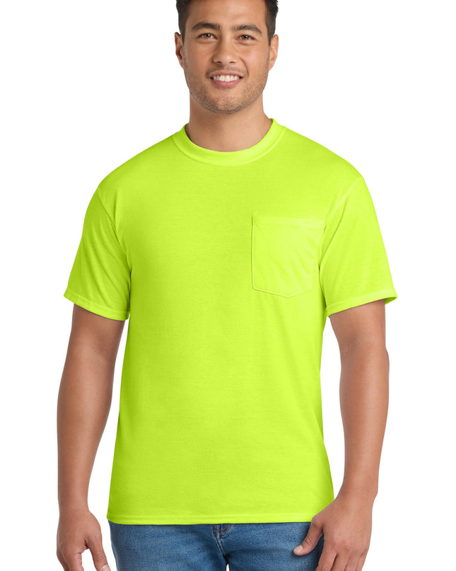 Port & Co Core Blend Pocket Tee. PC55P - Safety Green