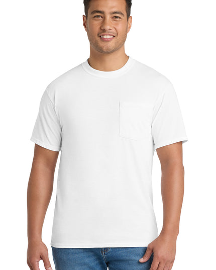 Port & Co Core Blend Pocket Tee. PC55P - White