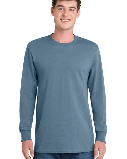 Port & Co Long Sleeve Essential Tee. PC61LS - Stonewashed Blue