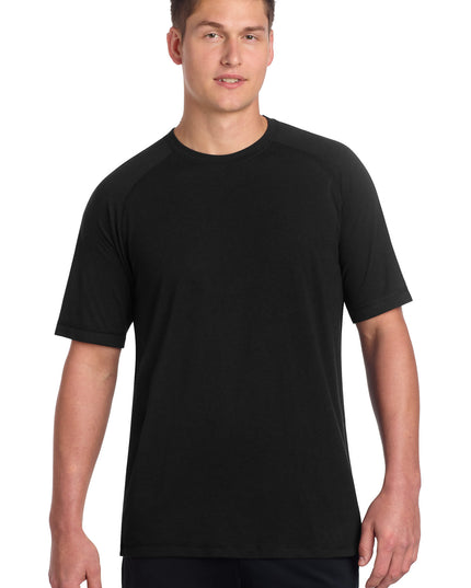 Sport-Tek  PosiCharge  Tri-Blend Wicking Raglan Tee. ST400 - Black Triad Solid
