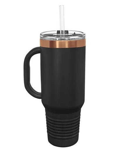 Polar Camel 40 oz. Straw Lid Mug - Black w/ Copper Ring