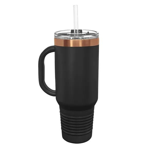 Polar Camel 40 oz. Straw Lid Mug - Black w/ Copper Ring