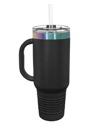 Polar Camel 40 oz. Straw Lid Mug - Black w/ Iridescent Ring