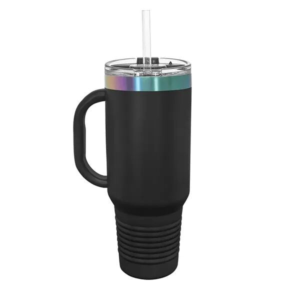 Polar Camel 40 oz. Straw Lid Mug - Black w/ Iridescent Ring