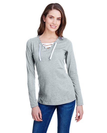 LAT Ladies' Long Sleeve Fine Jersey Lace-Up T-Shirt