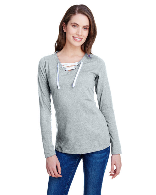 LAT Ladies' Long Sleeve Fine Jersey Lace-Up T-Shirt