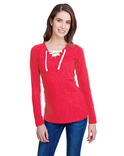 LAT Ladies' Long Sleeve Fine Jersey Lace-Up T-Shirt