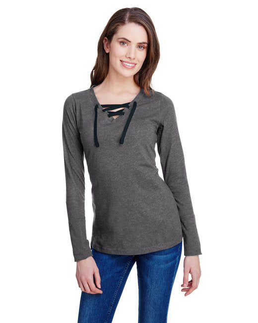 LAT Ladies' Long Sleeve Fine Jersey Lace-Up T-Shirt
