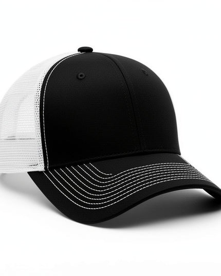 Richardson 112 trucker hat in Black with White mesh