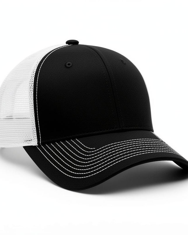 Richardson 112 trucker hat in Black with White mesh