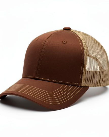 Richardson 112 trucker hat in Brown with Khaki mesh