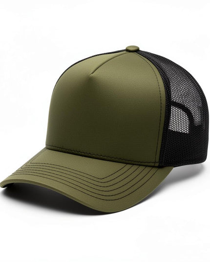 Richardson 112 trucker hat in Army Olive with Black mesh
