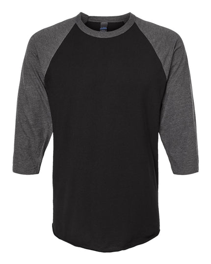 Tultex Fine Jersey Raglan Tee - Black/Heather Charcoal Front