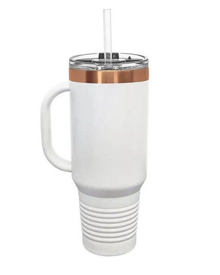 Polar Camel 40 oz. Straw Lid Mug - White w/ Copper Ring