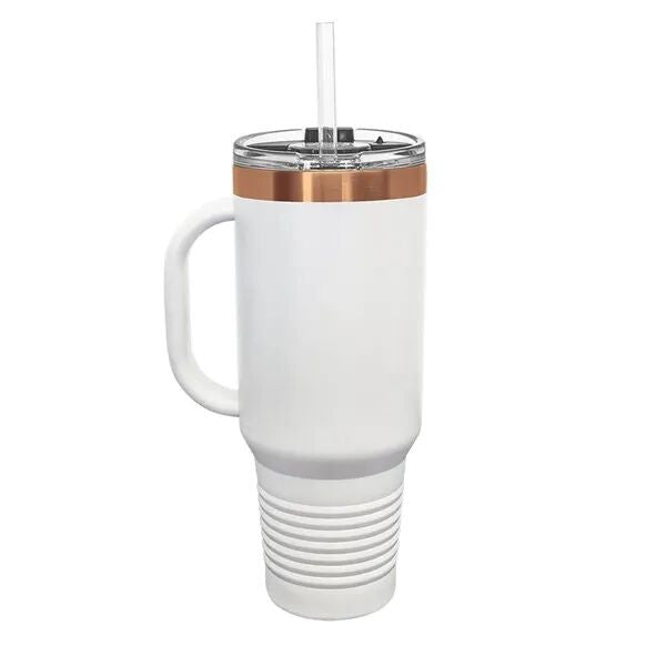 Polar Camel 40 oz. Straw Lid Mug - White w/ Copper Ring