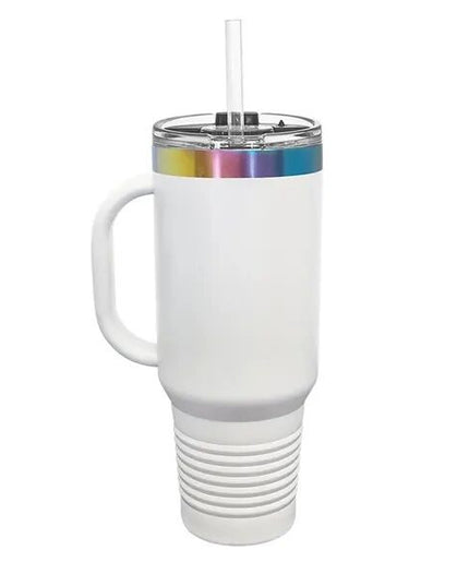 Polar Camel 40 oz. Straw Lid Mug - White w/ Iridescent Ring