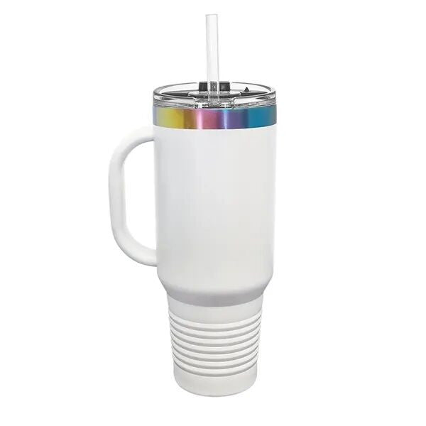 Polar Camel 40 oz. Straw Lid Mug - White w/ Iridescent Ring